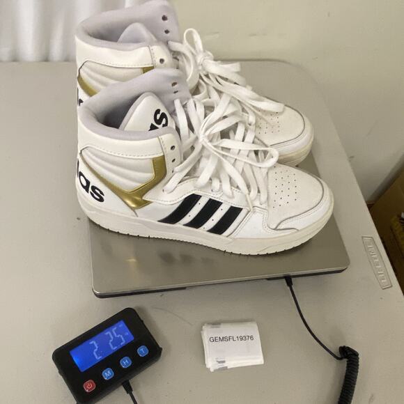 Adidas Entrap Mid Top Basketball Shoes Mens Size 9 White Leather Gold Trim